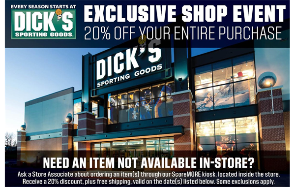 20% off at Dick's to get ready for the season
